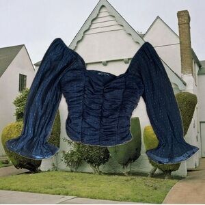 Haute Monde black scrunched tulle top M